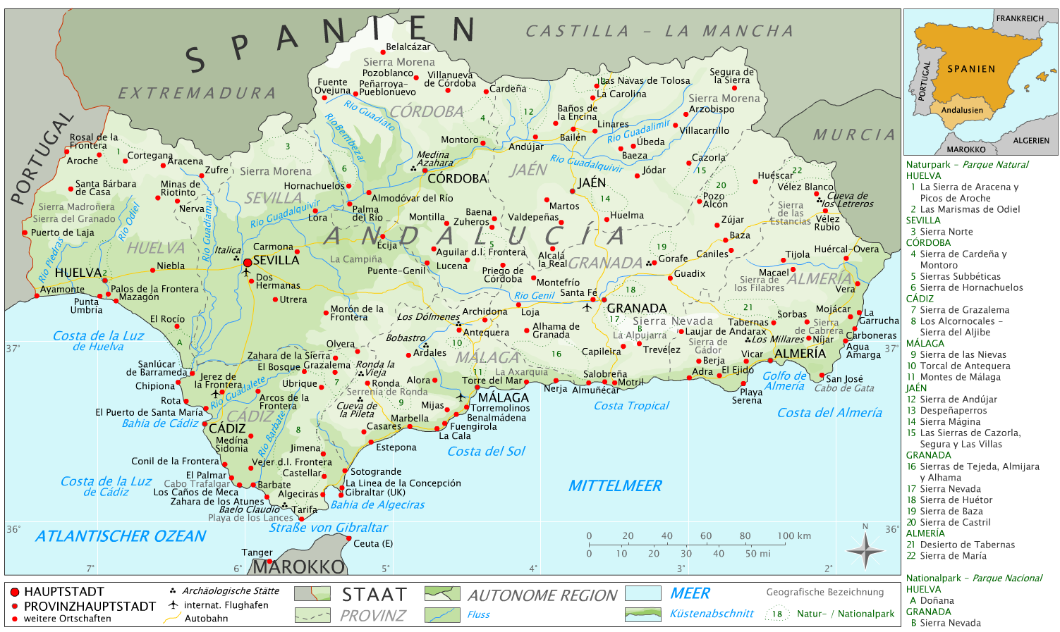 Karta över Södra Spanien | Karta 2020