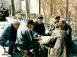 Äldre herrar spelar mahjong, Beijing.